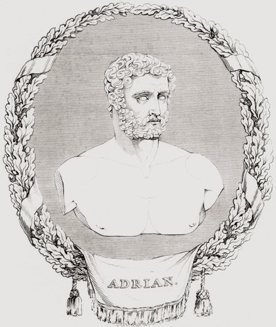 Hadrian, Publius Aelius Trajanus Hadrianus Augustus (76 – 138), romersk keiser, fra 'The Historic Gallery of Portraits and Paintings', utgitt 1808 av Ferdinand Georg Waldmuller