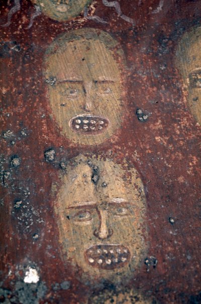 Hoder av fordømte, siste domsfresker i den bysantinske kirken Odigitria eller Agitria, Mani-halvøya, Peloponnes, Hellas av Georg Carl Heinrich Dollmann