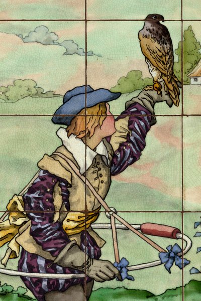 Innvendig visning, flispanel, maler Furcy Ernest Tondeur, eksekutør Boch Frères La Louvière, andre panel, detalj av . .