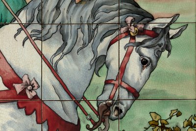 Innvendig visning, flispanel, maler Furcy Ernest Tondeur, eksekutør Boch Frères La Louvière, andre panel, detalj av . .