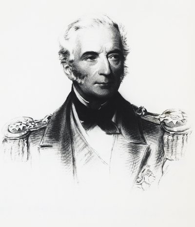 Portrett av Edward Hobart Seymour (1840-1929), admiral for den allierte flåten involvert i sammenstøt med bokserne i Kina, tegning av Georg Carl Heinrich Dollmann
