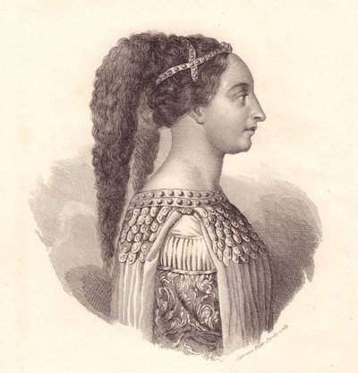 Portrett av den italienske adelskvinnen Isotta degli Atti (ca. 1432-1474), kobberstikk av Caterina Piotti-Pirola av William Walcutt