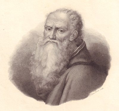 Portrett av den italienske maleren Bernardino Luini (cirka 1481-1532), kobberstikk av Caterina Piotti-Pirola fra selvportrett av Luini av William Walcutt