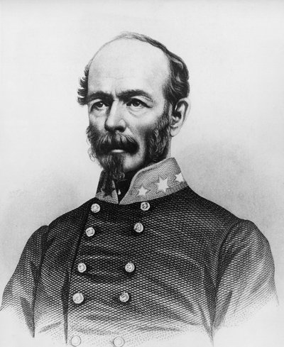 Portrett av Joseph Eggleston Johnston (1807-1891), offiser i den amerikanske hæren under den meksikansk-amerikanske krigen, Seminole-krigene og den amerikanske borgerkrigen, gravering av William Walcutt