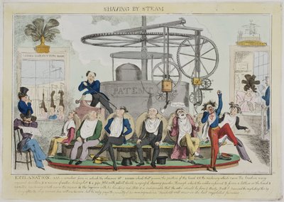 Barbering med Steam', ca 1810 av Frederick (attr. to) Barnard
