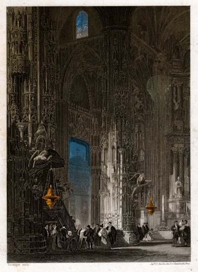 Frelserens katedral i Jerez de la Frontera (Xeres). rundt 1840 (gravering) av . .