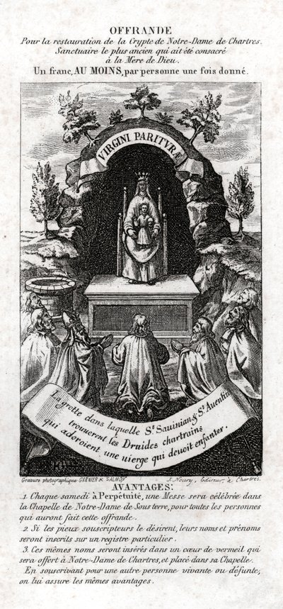 Jomfru Maria elsket av druidene. rundt 1850 (gravering) av . .
