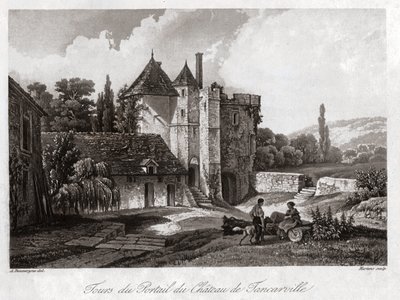 Slottet i Tancarville. rundt 1840 (gravering) av . .