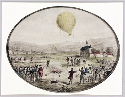 Den første offentlige ballongoppstigningen, 5. juni 1783 av Frederick (attr. to) Barnard