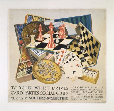 "Til whist Drives, kortfester, sosiale klubber", SR-plakat av Frederick (attr. to) Barnard
