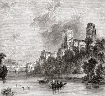 Utsikt over Durham og katedralen, sett fra River Wear, Durham, England av . .