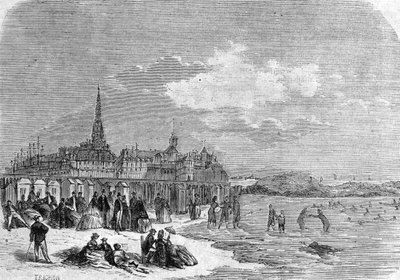 Utsikt over badende på stranden i Saint Malo av . .