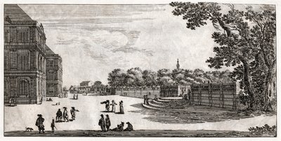 Utsikt over Palais d'Orleans (Senatet) i Jardin du Luxembourg, Paris. 1600-tallet (gravering) av . .