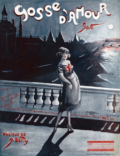 Kvinne på Pont au Change i Paris, bak seg Seinen og Conciergerien. 1921 (illustrasjon) av . .