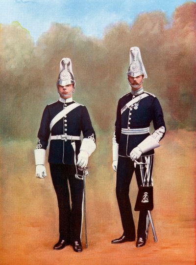 Yorkshire Dragoons, offiser og menig, fra Picturesque History of Yorkshire, utgitt ca. 1900 av Ferdinand Georg Waldmuller