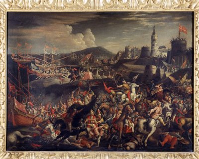 Angrep av saracenerne på øya Malta, forsvart av Knights Hospitaller i 1565 av Italian School