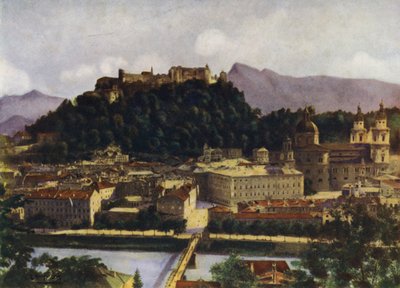 En utsikt over Salzburg og Hohen-Salzburg, Østerrike av after A. Langfier