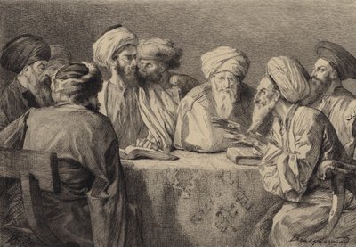 Rådet for fariseerne og herodianerne av after Albert Robida