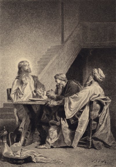 Jesus og disiplene i Emmaus av after Albert Robida