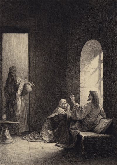 Jesus i huset til Marta og Maria av after Albert Robida