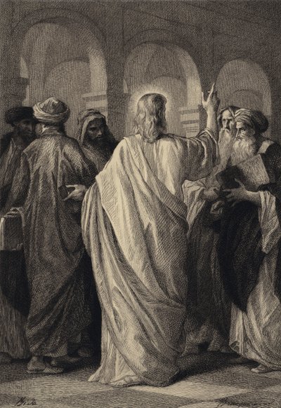 Jesus snakker med legene av after Albert Robida