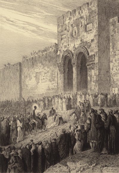 Jesus går inn i Jerusalem av after Albert Robida