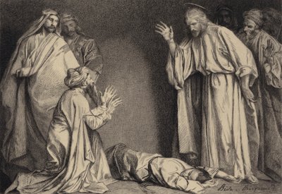 Jesus helbreder det besatte barnet av after Albert Robida