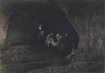 Jesus la seg i graven av after Albert Robida