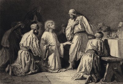 Jesus ber midt iblant sine disipler av after Albert Robida