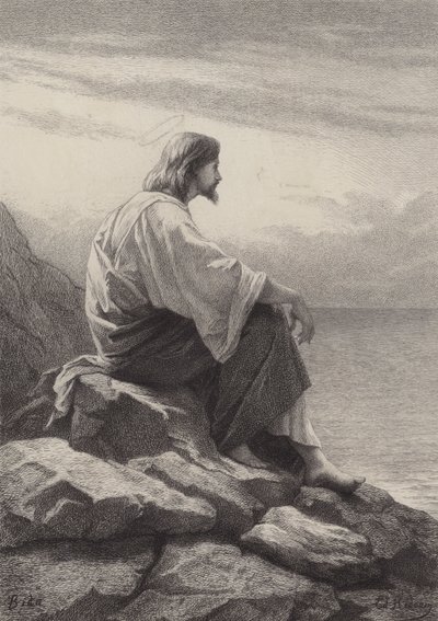 Jesus satt ved havet av after Albert Robida