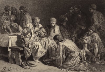 Jesus vasker disiplenes føtter av after Albert Robida