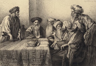 Judas før Sanhedrim av after Albert Robida