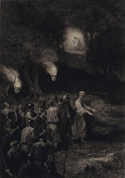 Judas forråder Jesus av after Albert Robida