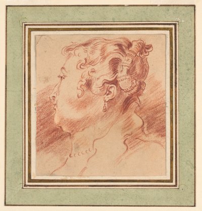 Studie av kvinnens hode av after Antoine Watteau
