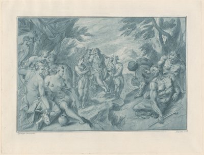 Den musikalske konkurransen mellom Apollo og Pan av after Bartholomaeus Spranger Andrea Scacciati