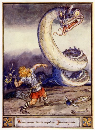 Tor dro ut mot Jormungand av after Charles Edmund Brock