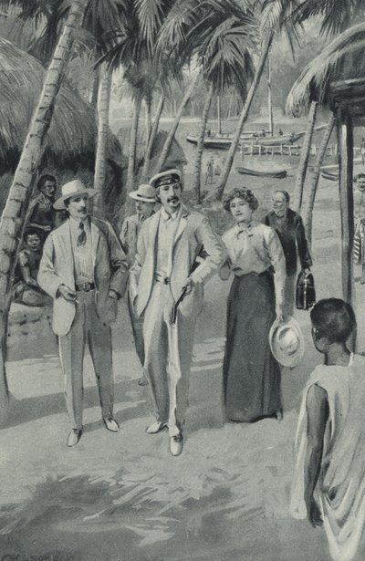 Robert Louis Stevenson og vennene hans ankommer Samoa av after Charles Mills Sheldon
