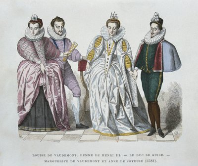 Louise av Lorraine-Vaudemont (1553-1601), kone til Henri III, hertugen av Guise (1549-88), Marguerite av Vaudemont (1564-1625) og Anne av Joyeuse (1561-87) av after Chevignard