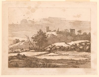 Landskap med et slott av after Claude Lorrain