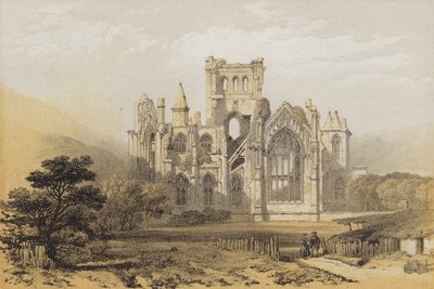 Melrose Abbey, fra øst (chromolitho) av after David Roberts