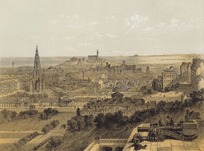 Utsikt over Edinburgh fra slottet (chromolitho) av after David Roberts