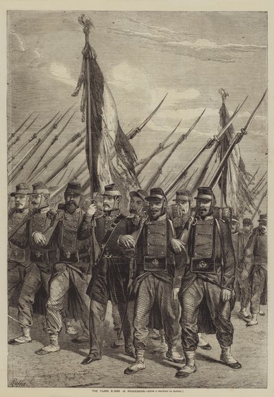 Flaggene båret i prosesjon av after Denis Auguste Marie Raffet