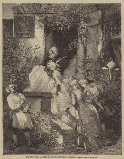 The Inn Door, en scene ved Dijon i det siste århundre av after Edmond Morin