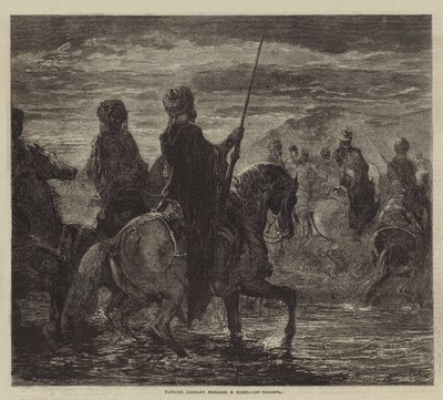 Tyrkisk kavaleri som forser en elv av after Edmond Morin