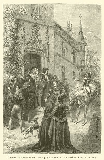 Hvordan den fryktløse ridderen forlot familien sin, den lojale tjeneren, anonym av after Emile Antoine Bayard