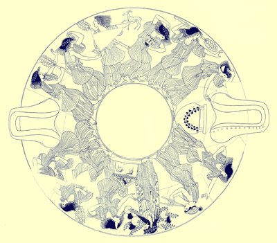 Dance of maenads to Dionysos, illustrasjon fra greske vasemalerier av J. E. Harrison og D. S. MacColl, utgitt 1894 (digitalt forbedret bilde) av after English School