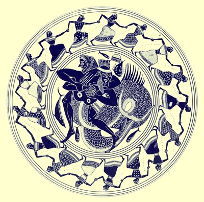 Herakles som bryter med Triton, illustrasjon fra greske vasemalerier av J. E. Harrison og DS MacColl, utgitt 1894 (digitalt forbedret bilde) av after English School