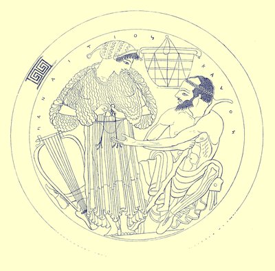 Interiør av Cylix av Euphronios, illustrasjon fra greske vasemalerier av J. E. Harrison og D. S. MacColl, utgitt 1894 (digitalt forbedret bilde) av after English School