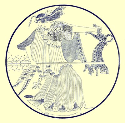 Maenad, illustrasjon fra greske vasemalerier av J. E. Harrison og D. S. MacColl, utgitt 1894 (digitalt forbedret bilde) av after English School