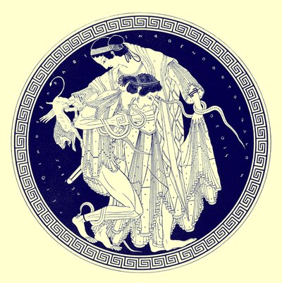 Peleus og Thetis, illustrasjon fra greske vasemalerier av J. E. Harrison og D. S. MacColl, publisert 1894 (digitalt forbedret bilde) av after English School